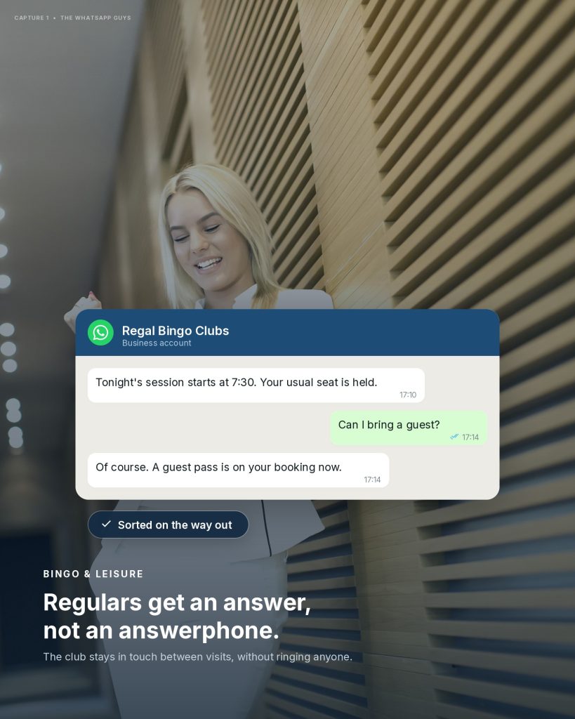 Leisure club customer using WhatsApp