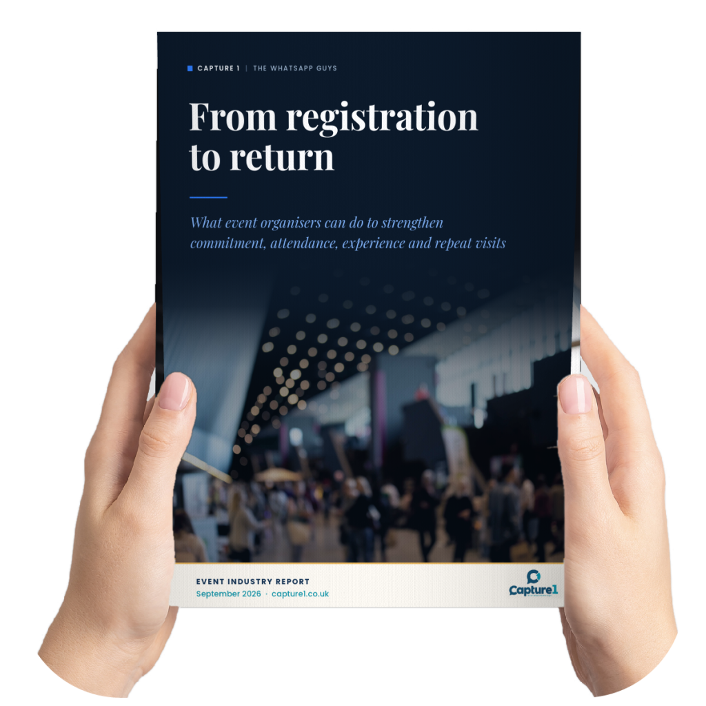 The Capture 1 event industry report, From registration to return, held open in two hands