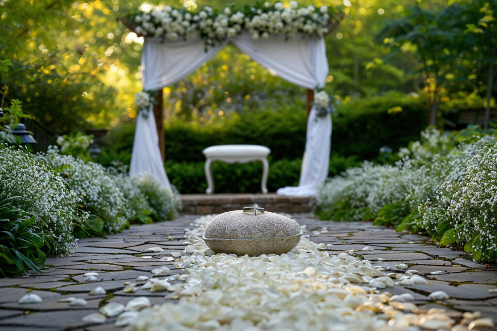 An outdoor wedding ceremony setting