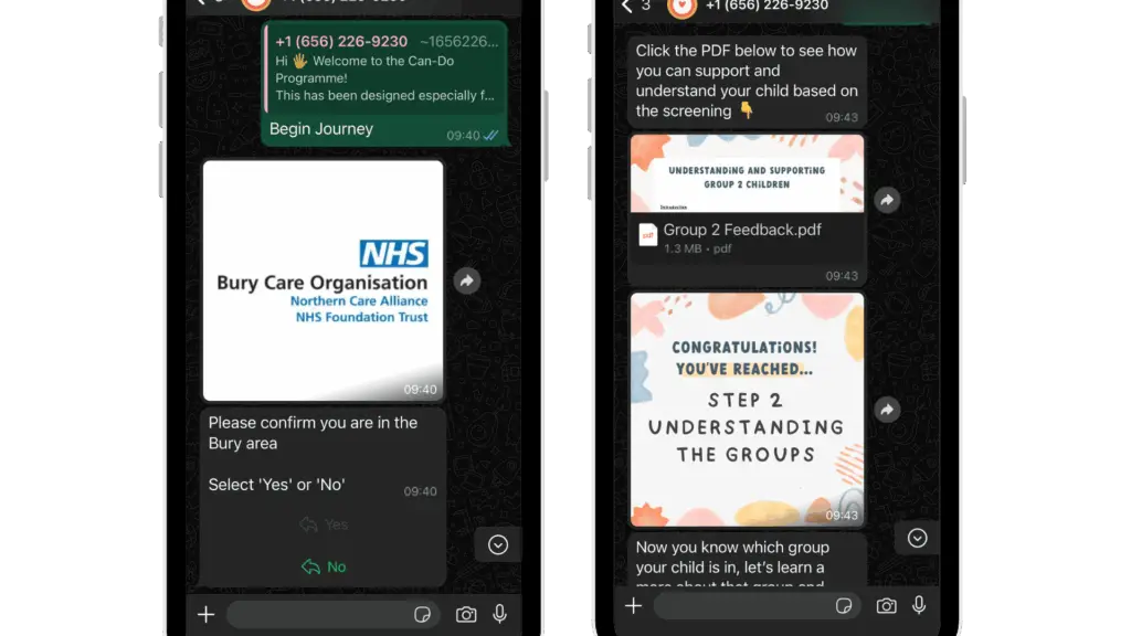 whatsapp API for NHS can do parent support